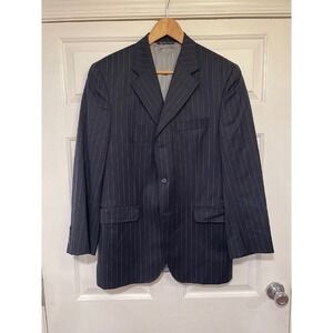 40R Wool Navy Blue Pinstripe Blazer 3 Button Suit Coat Jack Victor Lord & Taylor